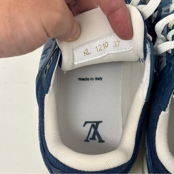 LOUIS VUITTON LV TRAINER SNEAKER DENIM BLUE WHITE SIZE 37 - Picture 10 of 14